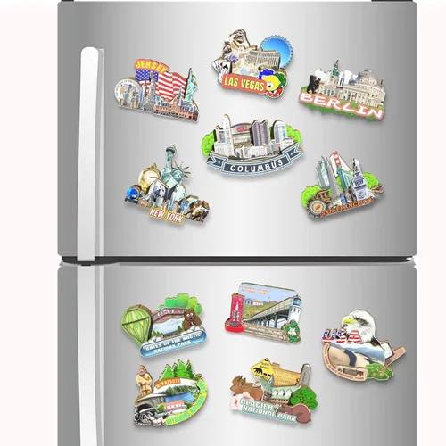 Miniatura 4 de Imán de Colón de los E.E.U.U. Imán del refrigerador de madera 3D hitos de viaje coleccionables recuerdos decoración hecha a mano 2