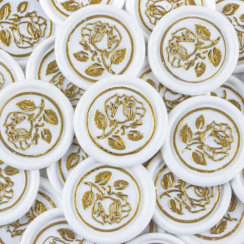 Miniatura 13 de 25 calcomanías de sello de cera dorada y blanca, sellos de sobres hechos a mano, autoadhesivos, bodas, invitaciones de fiesta, envoltura de regalo