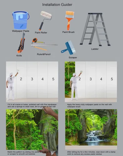 Miniatura 5 de Reyhui - Mural de pared con imagen de bosque y arroyo, papel tapiz grande con escena natural para dormitorio, sala de estar, fondo de TV, sofá
