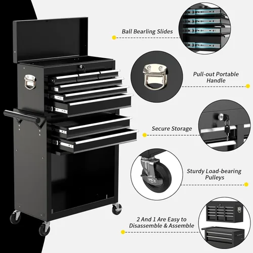 Miniatura 5 de On Shine Cofre de herramientas con ruedas de 8 cajones, caja de herramientas rodante de gran capacidad con ruedas, caja de herramientas mecánica