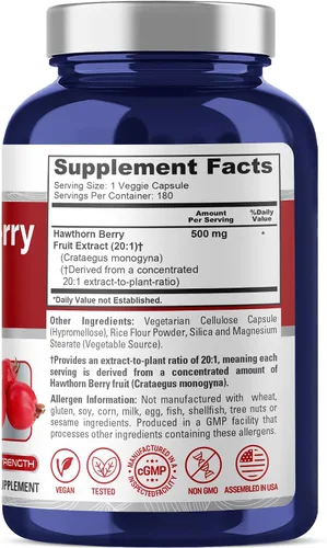 Miniatura 2 de NusaPure Hawthorn Berry, 500 mg, 180 cápsulas vegetales (vegano, sin OGM)
