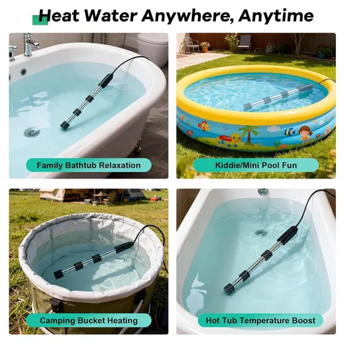 Miniatura 6 de Calentador de agua de inmersión portátil de 2000 W con termostato y arranque retardado, calentamiento rápido para jacuzzis, bañeras, cubos y mini