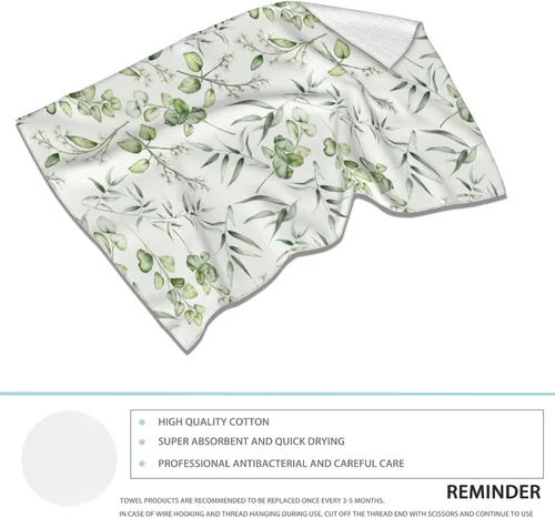 Miniatura 3 de Juego de 2 toallas de mano salvia, hojas de eucalipto, toallas de cocina con punta de dedos, 28 x 14 pulgadas, paño suave para baño, gimnasio