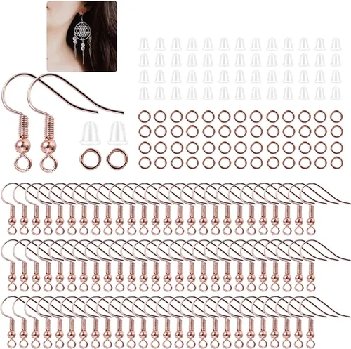 Miniatura 10 de 600 ganchos hipoalergénicos para aretes, kit de fabricación de aretes dorados, con parte trasera de aretes y anillos para hacer joyas (dorado)