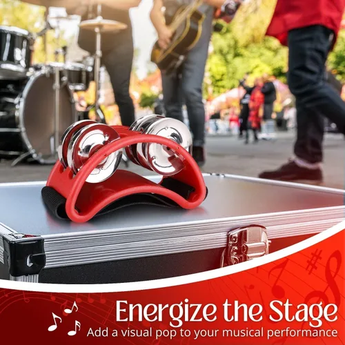 Miniatura 6 de Flexzion Pandereta de percusión de pie con jingles de acero de doble fila, tambor de instrumento musical para zapatos de fiesta, regalo, cantante