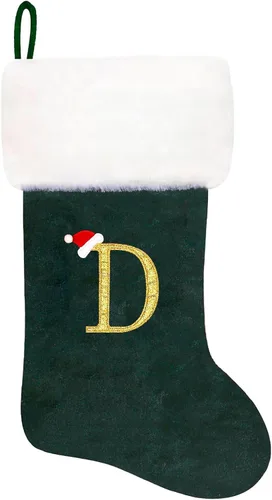 Miniatura 50 de Calcetines de Navidad bordados de 20 pulgadas con monograma, terciopelo negro con puño de felpa blanca supersuave, adornos clásicos para decoración