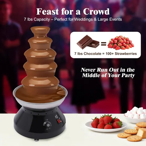 Miniatura 7 de Fuente de chocolate comercial de 5 niveles, 230 W, 7 libras, gran capacidad, acero inoxidable, torre de fondue de chocolate caliente, máquina