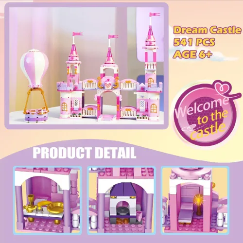Miniatura 2 de Juguetes de bloques de construcción de castillo de princesa para niñas, 541 piezas, castillo multiforma, globo aerostático, juguetes para niñas