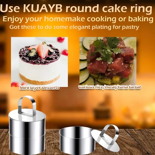 Miniatura 4 de Moldes redondos para anillos para tartas, anillos de comida de acero inoxidable de 4 pulgadas, moldes de cocina de mousse de postre con empujador