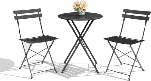 Miniatura 13 de GarveeLife Juego de Bistró Plegable de 3 Piezas, Juego de Muebles de Patio Plegables con Marco Premium, Mesa de Bistró para Exteriores y Juego de 2