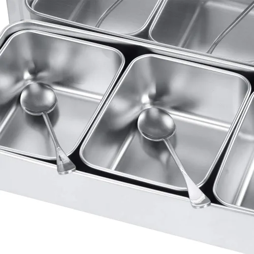 Miniatura 8 de Servidor de condimentos, tarro de condimentos de acero inoxidable de grado alimenticio de 21 onzas con cuchara y tapa, 3 compartimentos extraíbles
