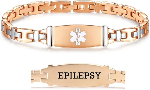 Miniatura 12 de LinnaLove Lady Medical Alert - Pulseras médicas de acero inoxidable para mujer, 7.5 pulgadas