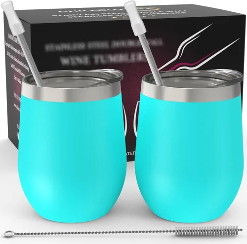 Miniatura 63 de CHILLOUT LIFE Vasos Térmicos de Vino de Acero Inoxidable de 12 oz Paquete de 2 - Vasos de Vino con Aislamiento al Vacío de Doble Pared con Tapas