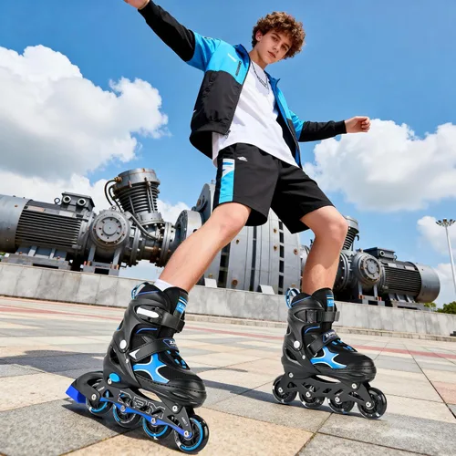 Miniatura 8 de 2PM SPORTS Patines en línea para niños y niñas, niños de 5 a 8 a 12 años, 4 a 6, 6 a 12 años, con ruedas iluminadas, cuchillas ajustables para Azul