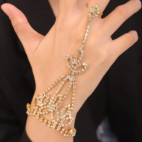 Miniatura 2 de Xerling Joyas de mano de diamantes de imitación de oro para mujer, pulseras de anillo de dedo, cadena esclava, arnés de mano, pulseras para niñas
