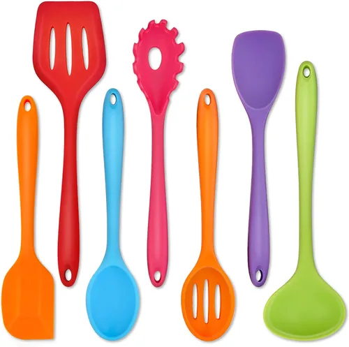Miniatura 8 de P&P CHEF Juego de 7 utensilios de cocina de silicona, a prueba de calor, para utensilios de cocina antiadherentes, espátula antiadherente, espátula