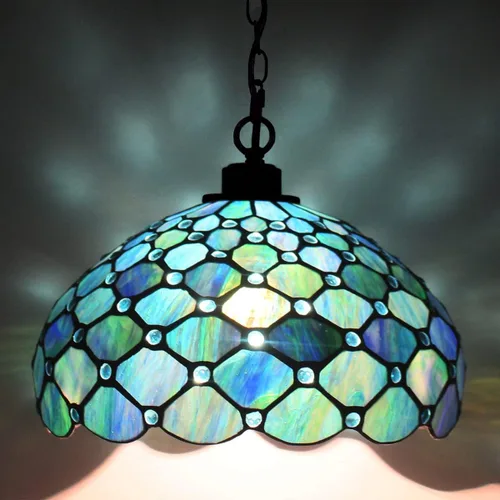 Miniatura 2 de Lámpara Colgante Tiffany con Enchufe de Vidrio Emplomado Swag 12X12X181 Pulgadas Lámpara Colgante