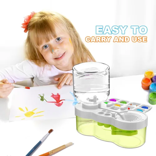 Miniatura 6 de Limpiador de pinceles, dispensador de enjuague de acuarela de ciclo de agua mejorado con soporte y paleta, sistema de limpieza para acrílico, Verde