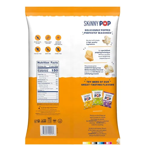 Miniatura 2 de SkinnyPop Palomitas de maíz, queso cheddar blanco, grano entero, aperitivo sin lácteos, bolsa de 4.4 onzas