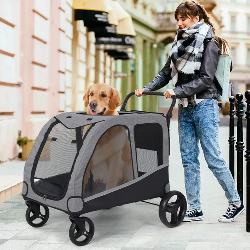Miniatura 6 de Saudism Cochecito de perro para perros grandes y medianos, cochecito extra grande para mascotas, carro para perros para 2 perros, diseño plegable