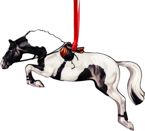 Miniatura 9 de Adorno de Navidad de caballo cazador, decoración de salto de caballo deportivo, regalos de caballo para ecuestre (Tobiano castaño y blanco)