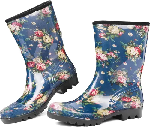 Miniatura 46 de DKSUKO Waterproof Womens Rain Boots insulated,Lightweight Rubber fashion Boots in Gardening,Warm and Comfortable Wide Calf Rain Boots with Glossy in