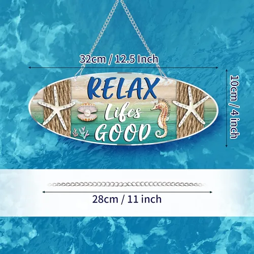 Miniatura 2 de Hotop Letrero decorativo de playa, decoración de mar, decoración de pared de Navidad con estrella de mar, placa de playa, placa de pared