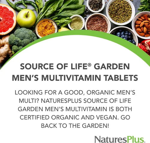 Miniatura 3 de Nature 's Plus – Fuente de la vida Jardín Orgánico de los hombres Multi, 90 Vegan tabletas
