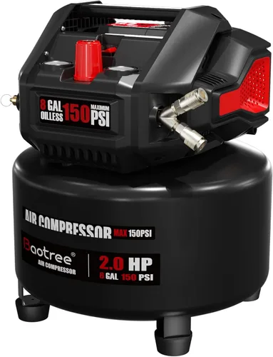 Baotree Compresor de aire portátil de 8 galones, tanque de compresor de aire libre de aceite máximo de 150 PSI, motor de 2 HP 2.8 SCFM a 90 PSI,