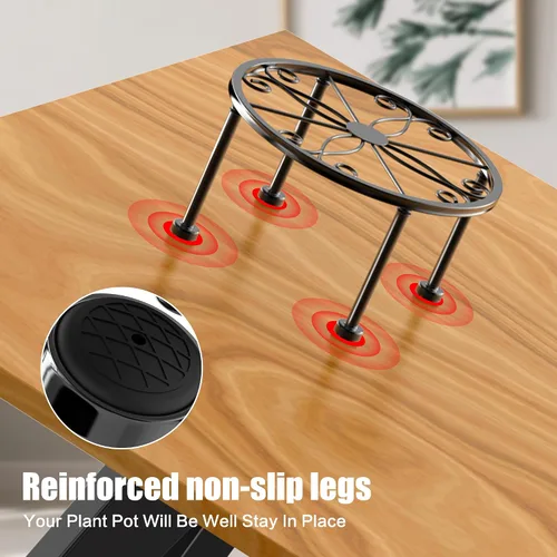 Miniatura 4 de Regalos de Jardín para Amantes de Plantas Soporte de Plantas de Metal Negro con Base Antideslizante, Resistente al Óxido, Decorativo, Redondo