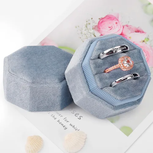 MYEBIUAI Caja para anillos de boda, 3 ranuras de alta calidad, caja de regalo de almacenamiento de anillo de terciopelo, caja de regalo para anillo