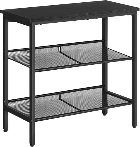 HOOBRO Mesa auxiliar negra, mesa auxiliar de metal de 3 niveles, mesa negra pequeña con 2 estantes planos o inclinados ajustables para espacios Negro