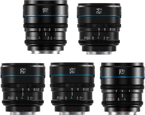 Sirui Night Walker T1.2 S35 Juego de Lentes Cine, 16mm, 24mm, 35mm, 55mm, 75mm Lentes de Apertura Grande con Enfoque Manual (Montura E, Negro)