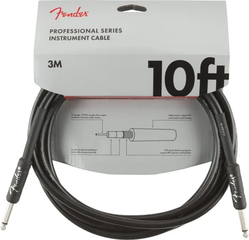 Fender Cable de instrumento de serie Professional, cable de guitarra de 10 pies, listo para escenario con diseño antitorceduras, negro