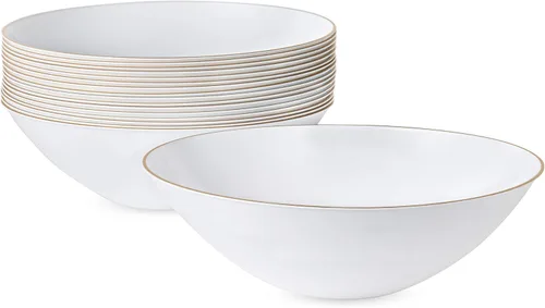 Miniatura 9 de PLASTICPRO Platos de plástico blanco con diseño floral con borde dorado, platos desechables elegantes y pesados de primera calidad