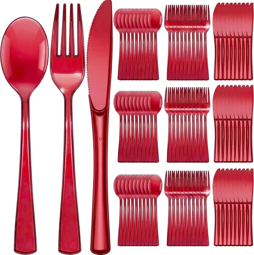 Miniatura 9 de Minatee Juego de cubiertos desechables de plástico de 150 piezas, 50 tenedores, 50 cuchillos, 50 cucharas para el hogar, oficina, escuela, fiesta