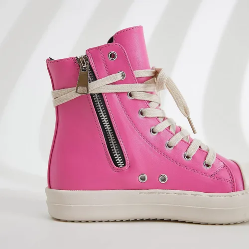 Miniatura 5 de MOFEEDOUKA Tenis de lona para mujer, con cordones, cómodos, con plataforma, con cremallera