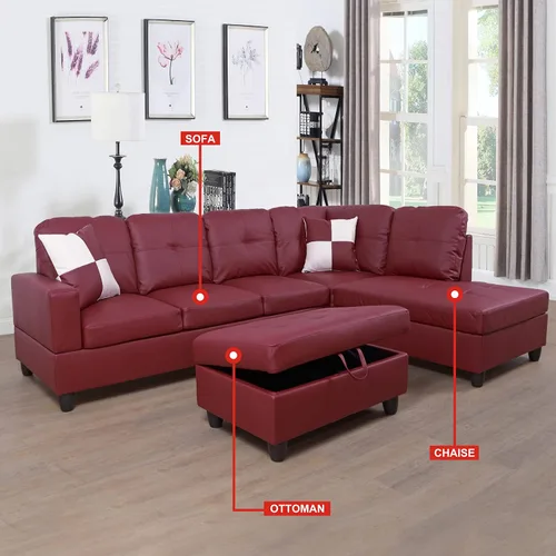 Miniatura 9 de Moderno sofá seccional de cuero en forma de L (rojo, hacia la izquierda)