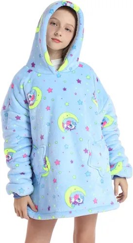 Miniatura 14 de Manta de gran tamaño con capucha para niños, manta Sherpa para niños y adolescentes, sudadera gigante con capucha esponjosa