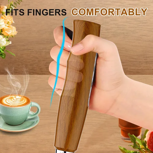 Miniatura 5 de YUSWKO Varita espumadora de leche de mano de grano de madera para café, batidor eléctrico recargable con 3 cabezales, 3 velocidades, mezclador