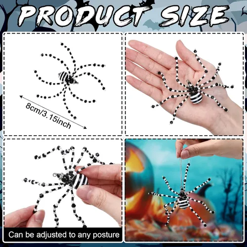 Miniatura 2 de Reallnaive 8 piezas de adornos de araña de Halloween en blanco y negro con cuentas, adornos colgantes para decoración de Halloween, regalo