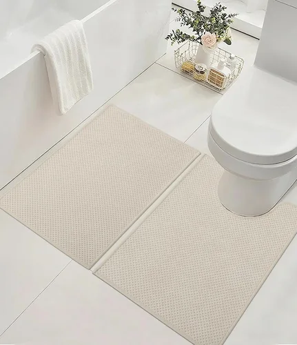 Miniatura 9 de YIHOUSE Juego de 2 tapetes de baño ultrafinos de secado rápido, tapete de baño absorbente para baño, antideslizante, lavable a máquina (beige)