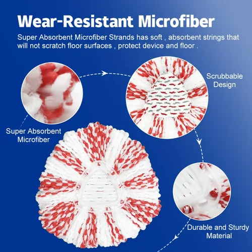 Miniatura 3 de Paquete de 3 cabezales de repuesto para trapeador O-Ceda Easy Wring Spin Mop, repuesto de mopa giratoria de microfibra, repuesto de cabezal