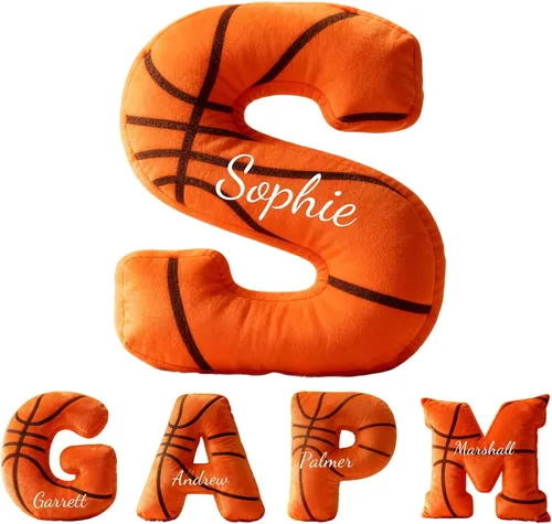 Almohada personalizada de baloncesto con nombre, almohada de baloncesto personalizada con monograma, cojín deportivo para niños, fanáticos de los