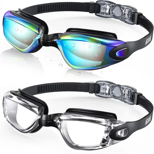 Miniatura 28 de Aegend - Gafas de natación, paquete de 2 gafas de natación sin filtraciones, para adultos, hombres, mujeres y jóvenes Negro claro y rosa rojo claro