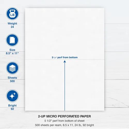 Miniatura 5 de PrintWorks Papel perforado profesional de media hoja de 8.5 x 11 pulgadas, perfecto para W-2, 1099 y uso de declaraciones, fabricado en los Estados
