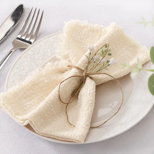 Miniatura 2 de Socomi Juego de 6 servilletas de lino de color beige, para Pascua, primavera, lavables, de algodón, con flecos, de 17 x 17 pulgadas, para bodas