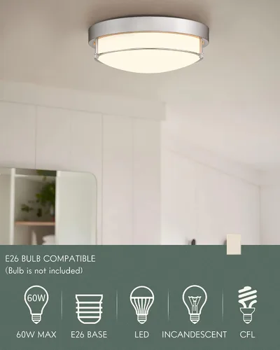 Miniatura 3 de 4822-BN - Lámpara de techo cerca de techo, de níquel con 2 luces para lavandería, cocina, dormitorio, baño, 4822-BN Clase esmerilada y níquel