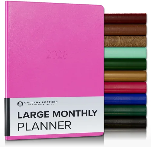 Miniatura 16 de Gallery Leather Agenda Mensual Grande 2025-2026, Elegantemente Encuadernada Planificador de Calendario y Cuaderno con Elegantes Bordes Dorados, 18