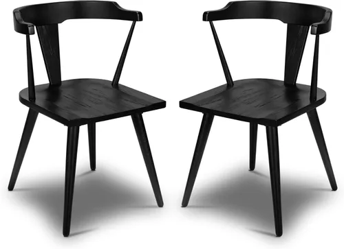 Miniatura 7 de POLY & BARK Silla de Comedor Enzo Negra Moderna de Mediados de Siglo – Silla con Respaldo de Listones de Madera de Roble Macizo, Altura del Asiento